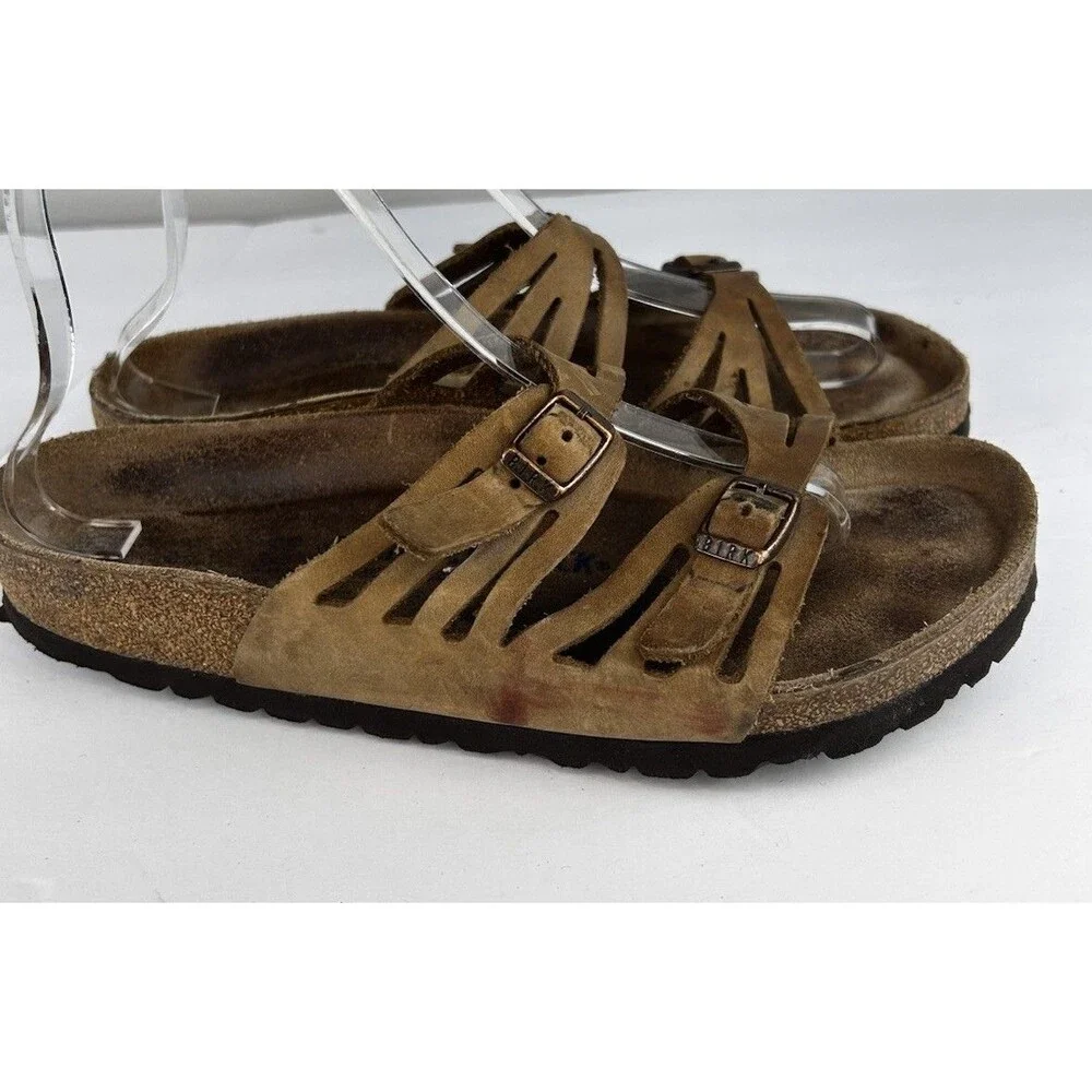 Birkenstock Granada Tobacco Brown Oiled Leather Soft Footbed Sandals 39 8 - 8.5